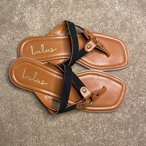 Lulus Black Strap Brown Faux Leather Flat Sandals